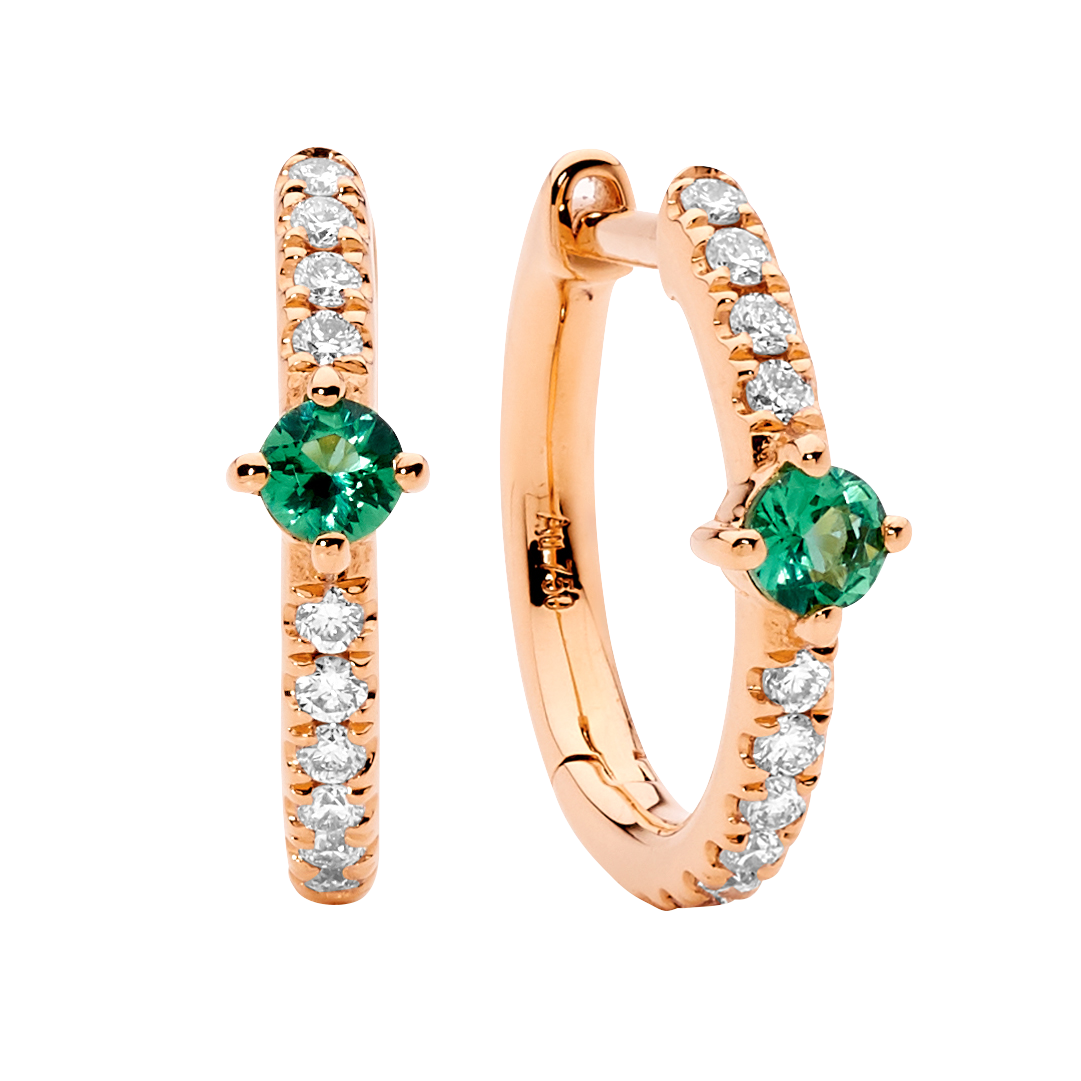 Emerald and store diamond hoop earrings