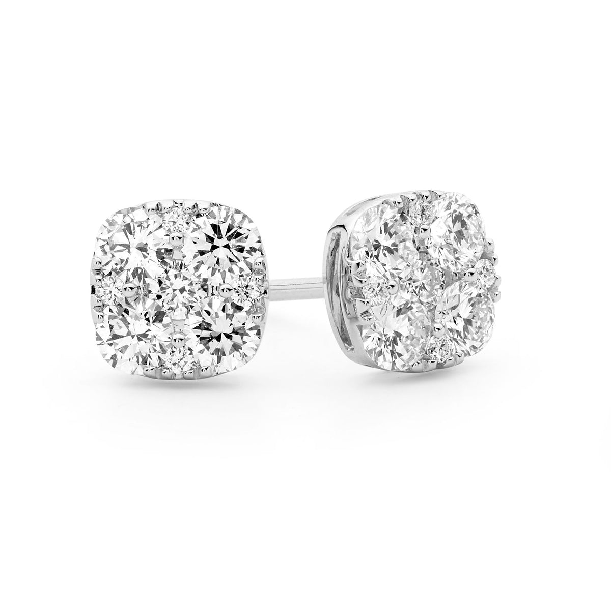 Cushion Cut Large Size White Topaz Diamond Platinum Drop Earrings