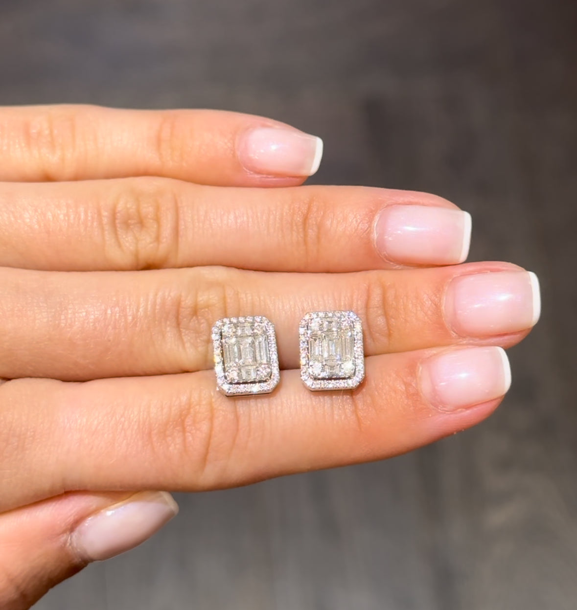 Baguette Cluster Diamond Ear Studs