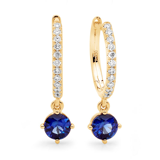 Sapphire Brilliant Drop Diamond Hoop Earrings