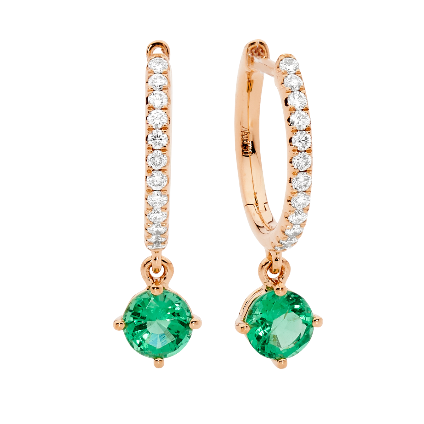 Emerald Brilliant Drop Diamond Hoop Earrings