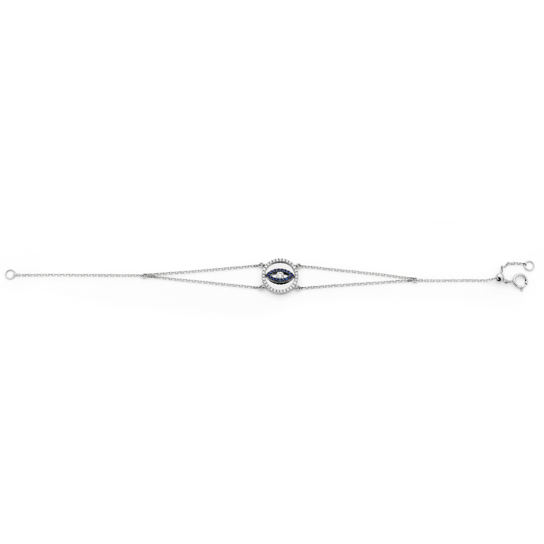 Evil Eye Round Mirrored Diamond Sapphire Bracelet