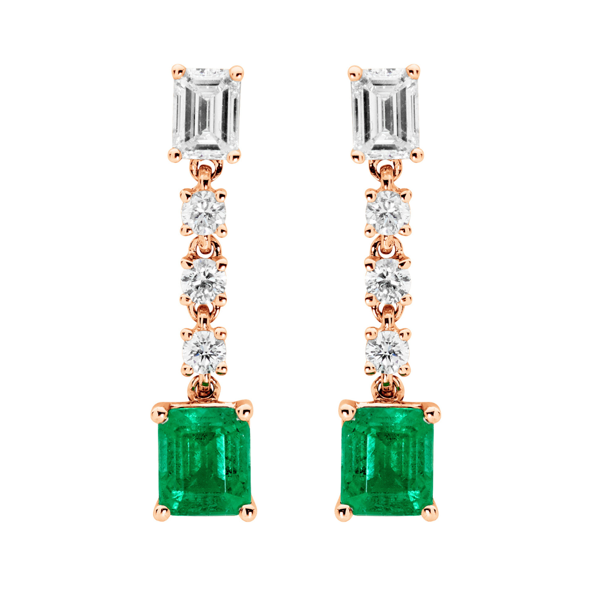 Emerald & Diamond Baguette, Brilliant Drop Earrings