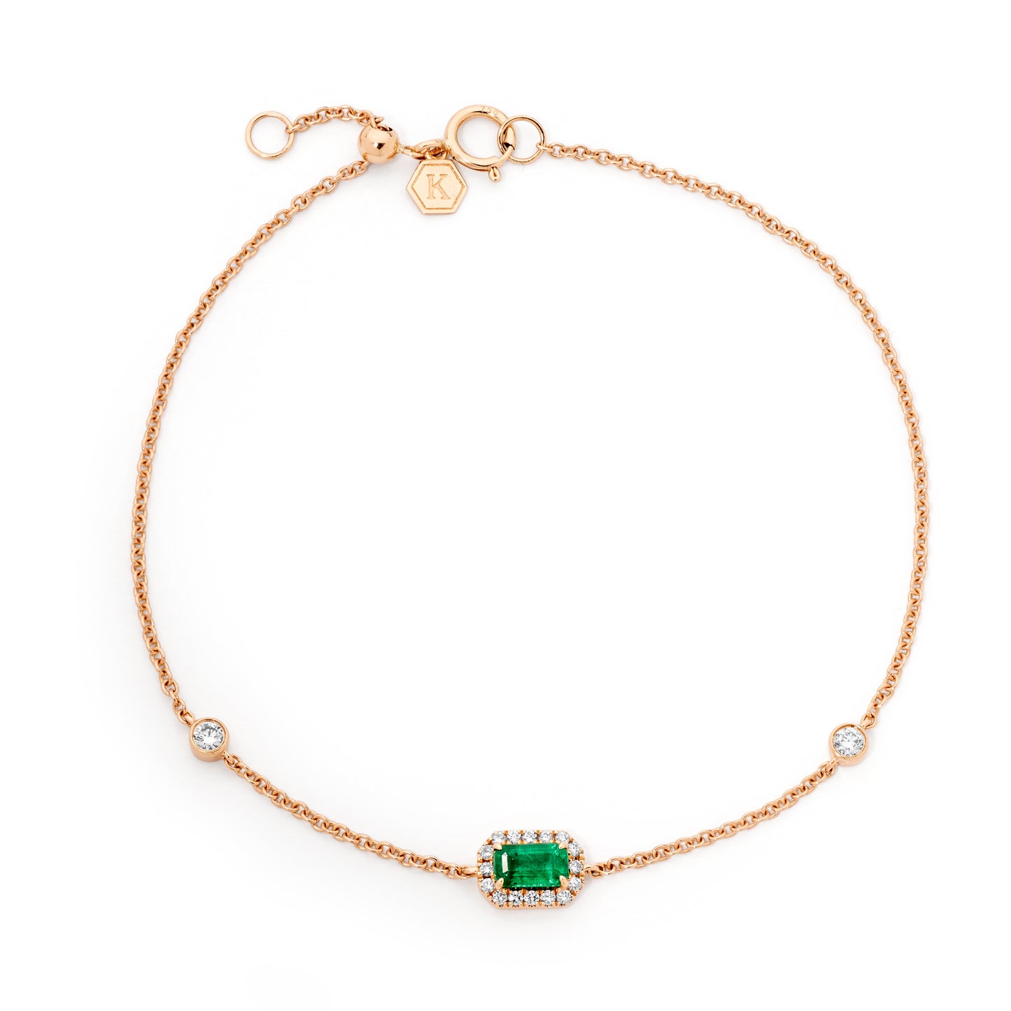 Emerald & Diamond Halo Fine Gold Chain Bracelet