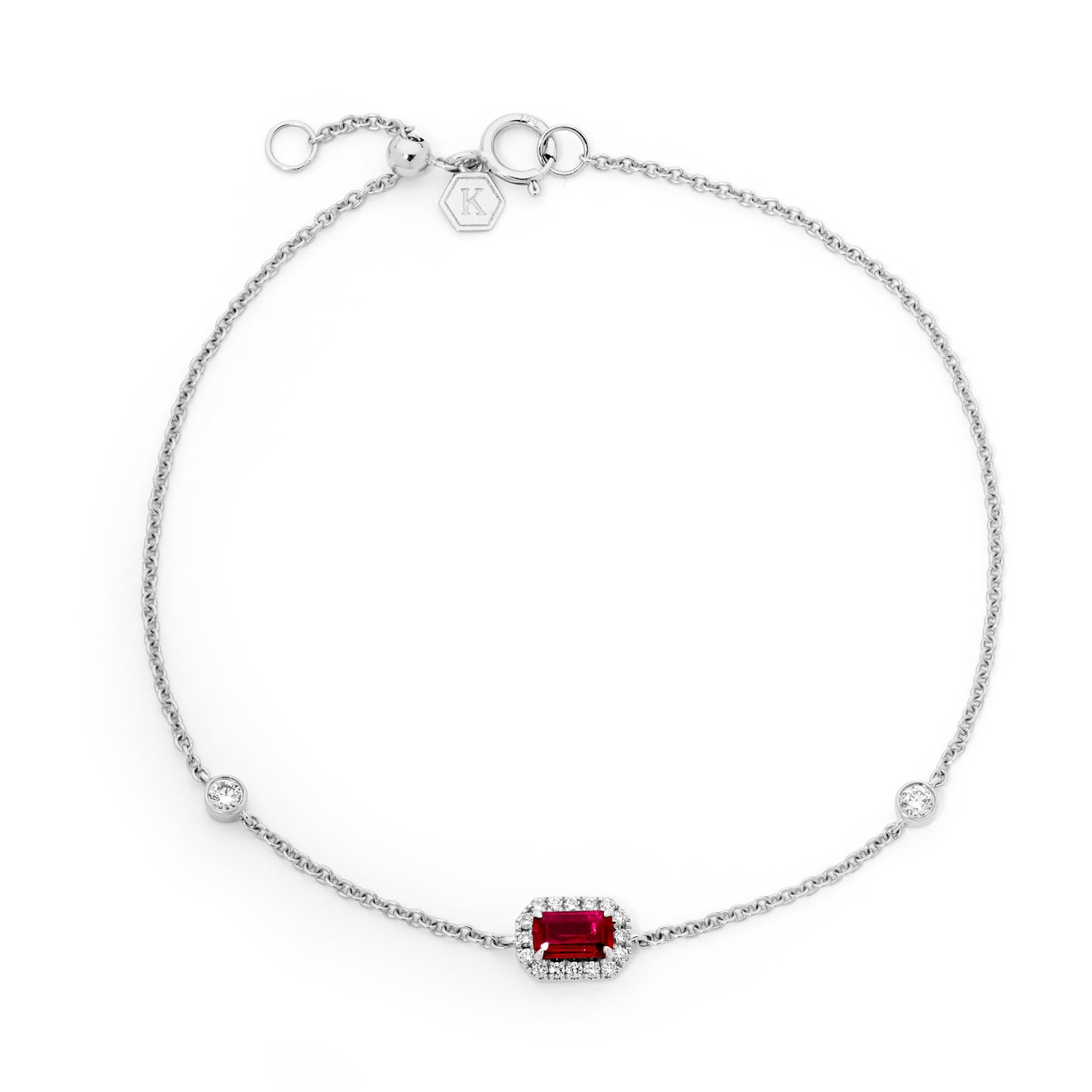 Ruby & Diamond Halo Fine Gold Chain Bracelet