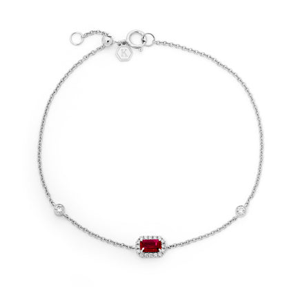 Ruby & Diamond Halo Fine Gold Chain Bracelet