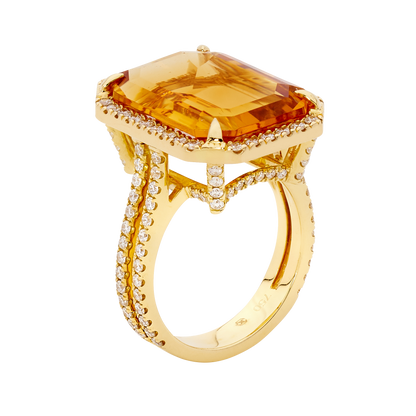 Honey Citrine & Diamond Ring