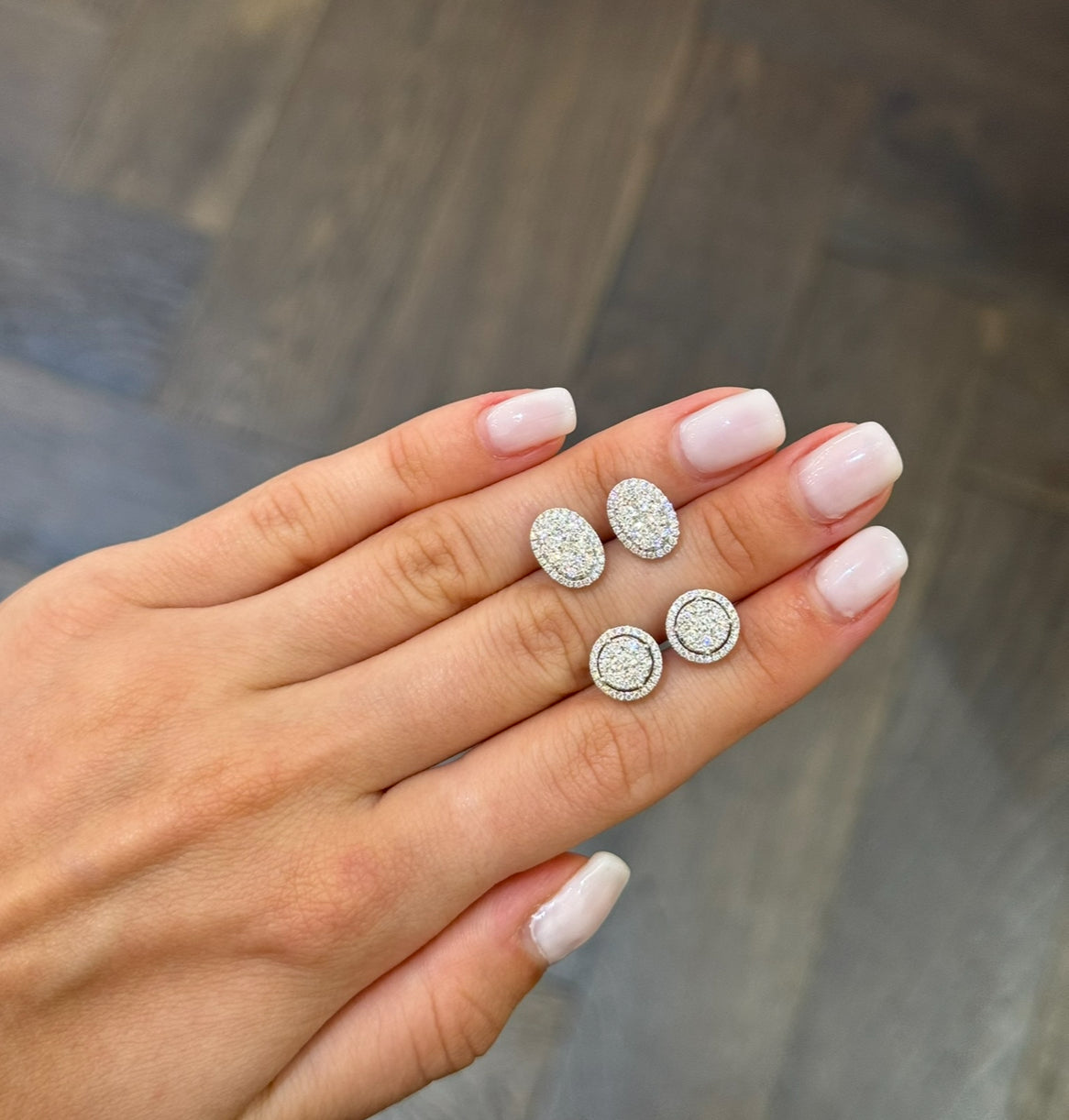 Oval Diamond Cluster Stud Earrings