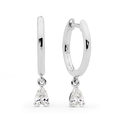 Pear Drop Diamond Pendent Hoop Earrings