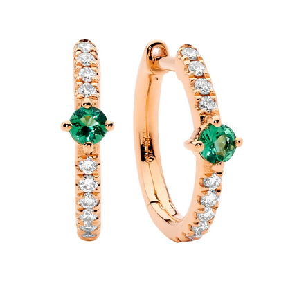 Diamond & Emerald Hoop Earrings