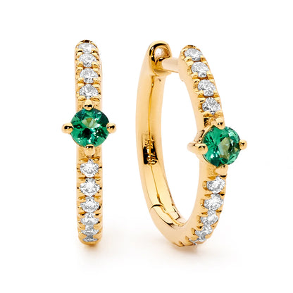 Diamond & Emerald Hoop Earrings