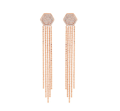 Pave Diamond Hexagon Tassel Drop Earrings