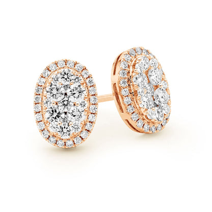 Oval Diamond Cluster Stud Earrings