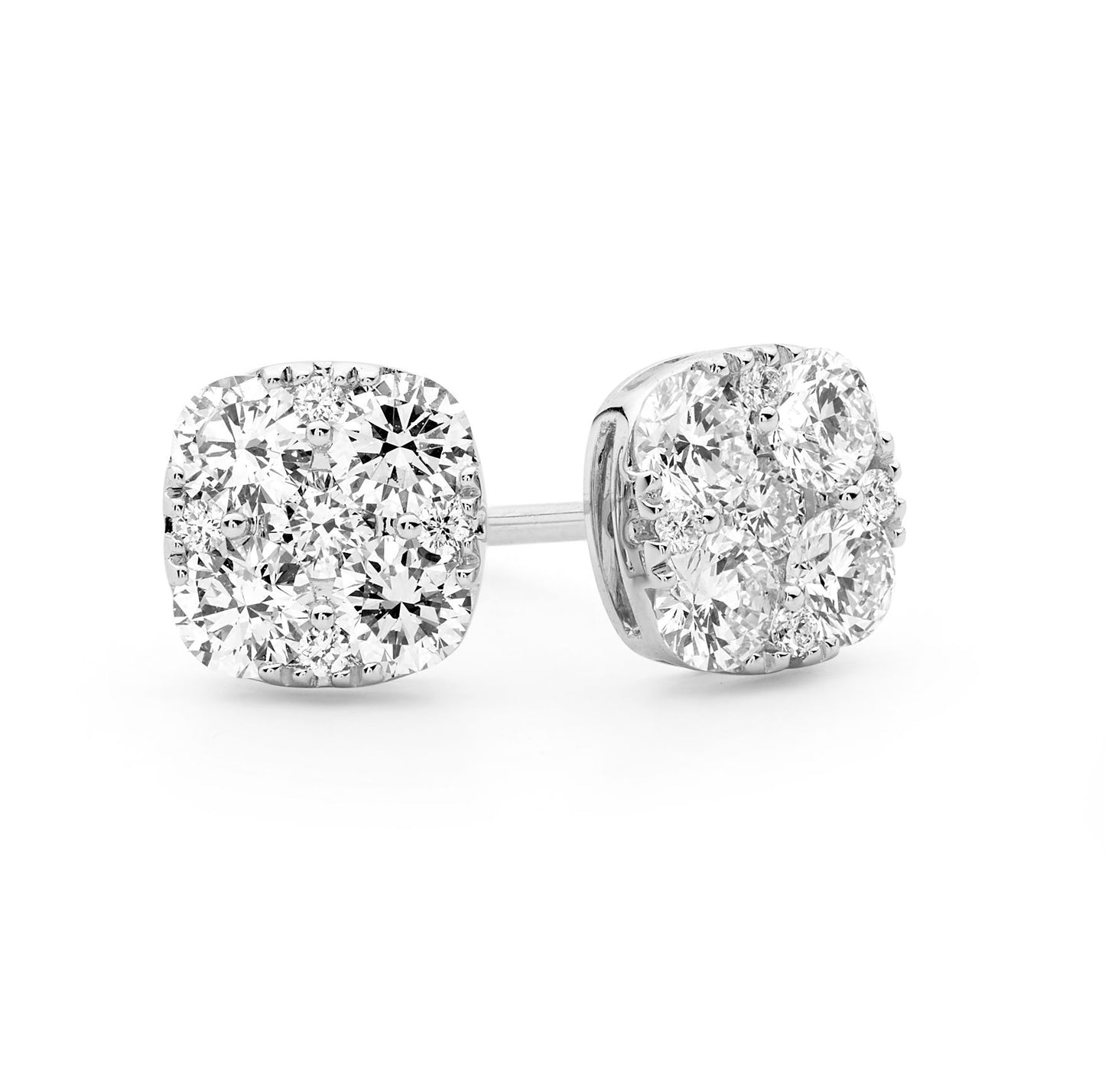 Cushion Diamond Cluster Stud Earrings