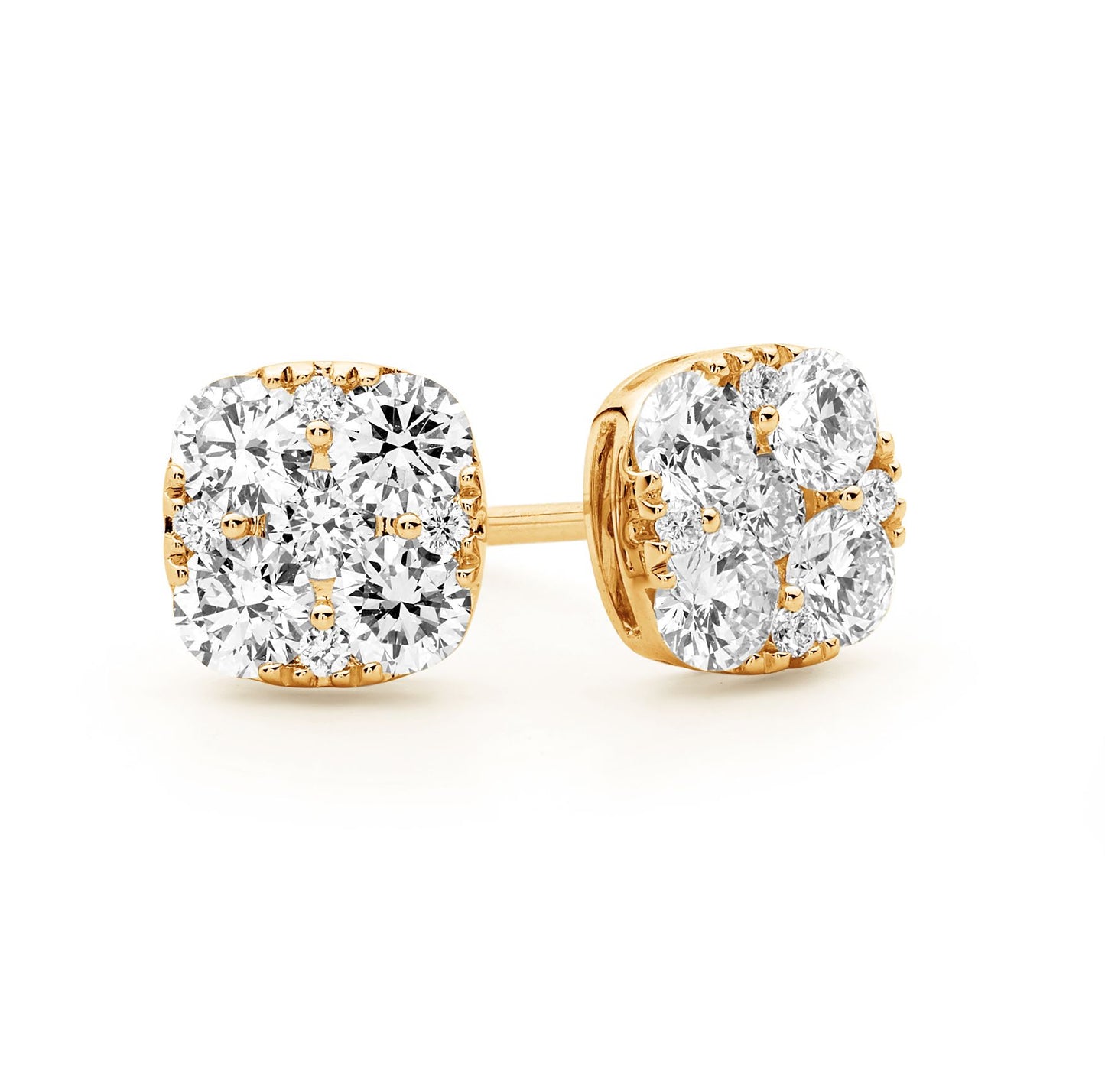 Cushion Diamond Cluster Stud Earrings