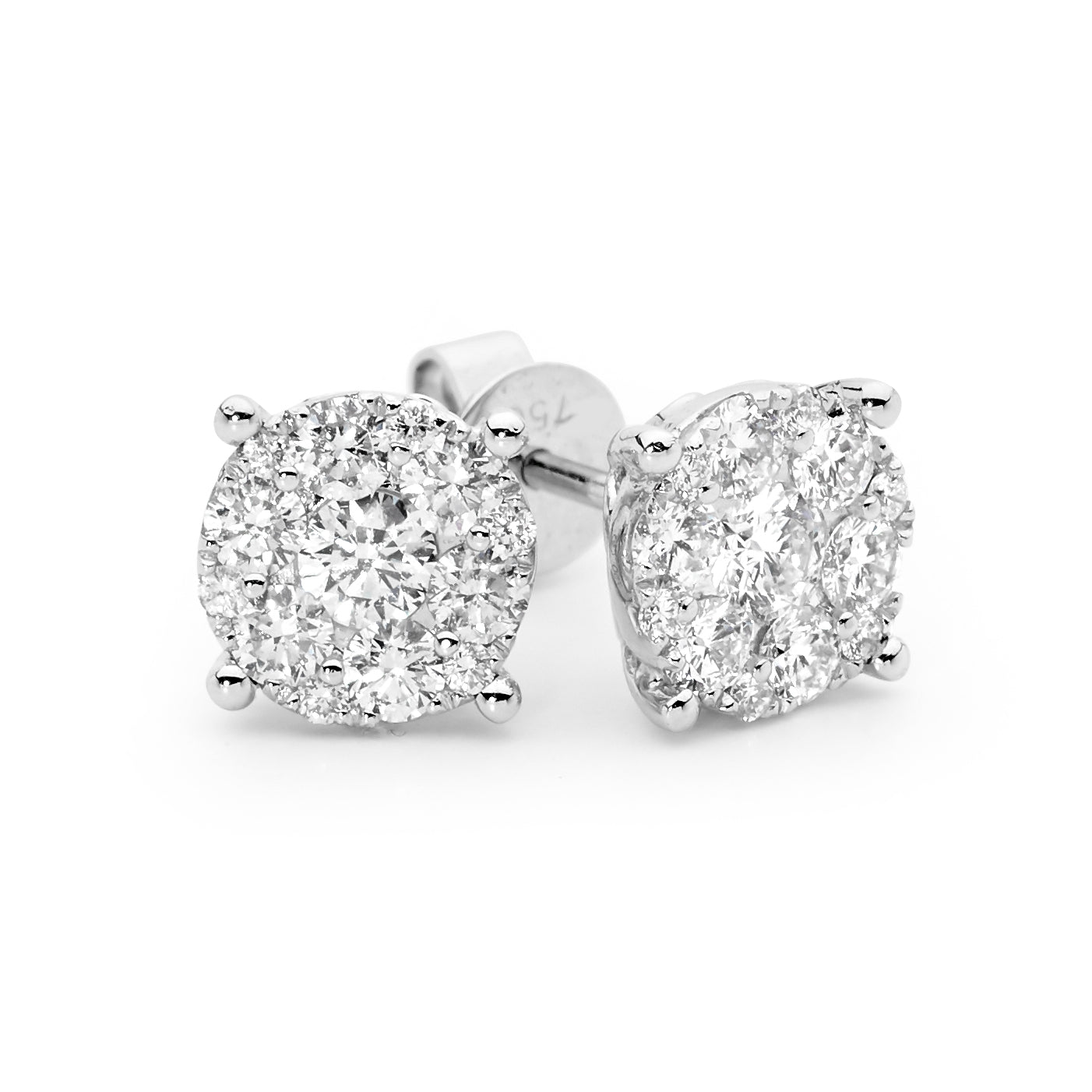 Round Diamond Cluster Ear Studs