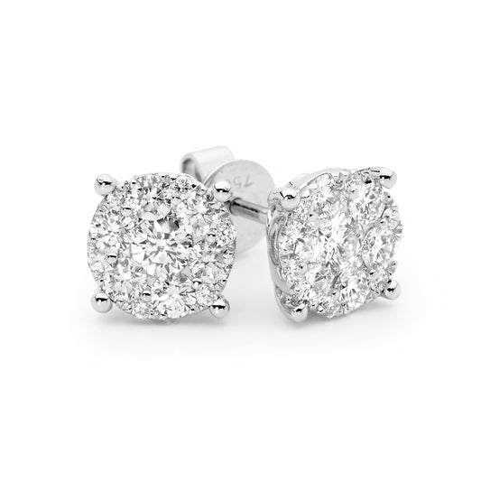 Round Diamond Cluster Ear Studs