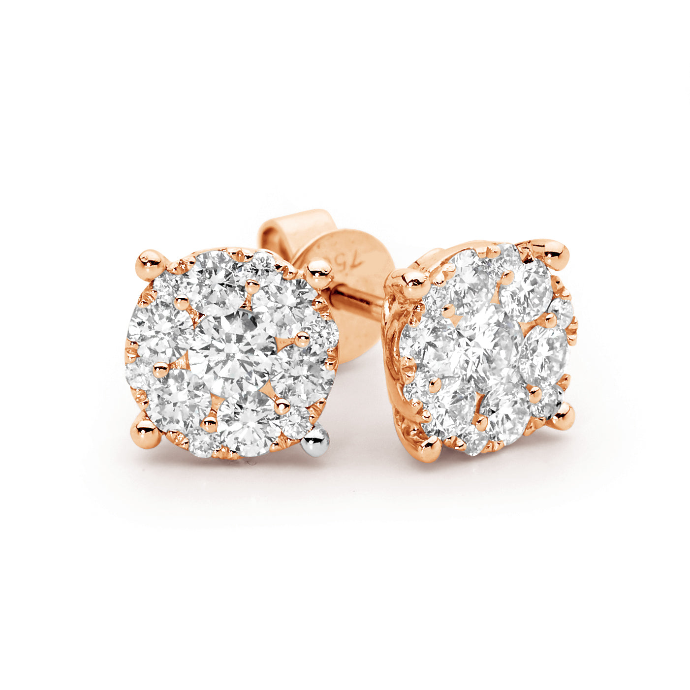 Round Diamond Cluster Ear Studs